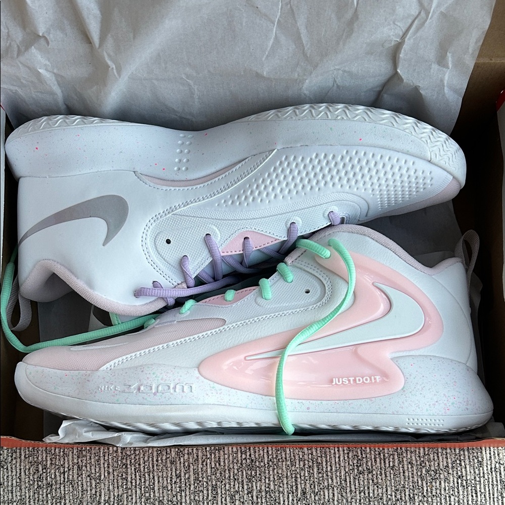 Nike White with Pink and Mint Accent Zoom Sneakers